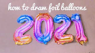 how to draw a realistic foil balloons with prismacolor colored pencils [upl. by Hubbard]