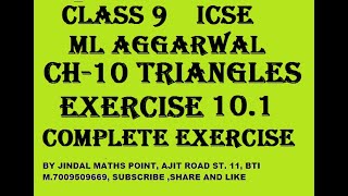 ICSE Ch10 Triangles Ex101 Complete From ML Aggarwal For ICSE Class 9 Math jindalmathspoint [upl. by Prisca]