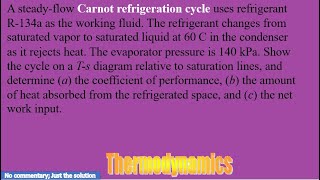 A steadyflow Carnot refrigeration cycle uses refrigerant R134a as the working fluid [upl. by Lebazej960]