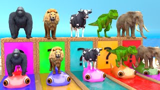 Cow Mammoth Elephant Lion Gorilla Guess The Right Door ESCAPE ROOM CHALLENGE Animals Cage Game [upl. by Norrehc]