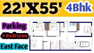 4Bhk House Plan 1265 Sqft  22X55 House Plan East Face  22X55 Home Design [upl. by Stoll]