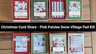 Project Share  Christmas Card Share  Pink Paislee Snow Village Paper  Using Up a Whole Paper Pad [upl. by Ailed]