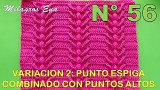 Punto N° 56 tejido a crochetPunto espiga combinado con puntos altos de separación para bufandas [upl. by Semmes]