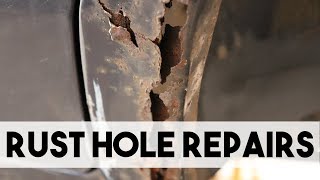 HOW TO REPAIR RUST HOLES IN BODY PANELS SHEET METAL WELDING [upl. by Keung435]