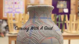 Using a grid to carve a pattern on coil pottery [upl. by Gaile]