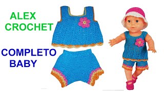 COMPLETINO NEONATO UNCINETTO CALZONCINO E CANOTTA DA 0 A 12 MESI ALEX CROCHET TUTORIAL FACILE [upl. by Ahsikam]