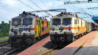 Dangerous Honking WAP 7WAP 4ShaktipunjJaynagarDarbhanga weeklyPuri Kamakhya Express Crossing ER [upl. by Ashlan]