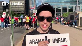 Aramark workers in Philadelphia strike over wages and benefits workers arrested [upl. by Yrkcaz]