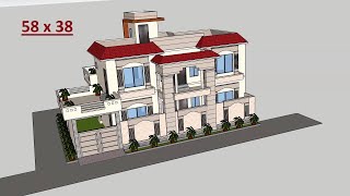 8 Marla Corner House Exterior Design 3 D House Front Elevation 2 Story House58 x 38 [upl. by Fennelly]