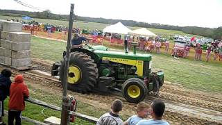 John Deere 830 pulling 33000  5 ton Mack 6X6 at Hallockville [upl. by Yeclehc]