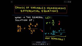 Change of Variables Homogeneous Differential Equations Example 1 [upl. by Dorion]