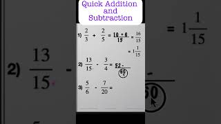 QUICK ADDITION AND SUBTRACTION OF FRACTIONS💯😍✅ fraction maths trending [upl. by Seuguh]