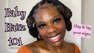 How to Lay amp Slay Your Edges Baby Hairz Tutorial on Natural Type 4 Hair  NO FLAKING  NO WHITECAST [upl. by Llerrat930]