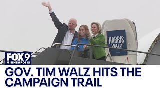 Gov Tim Walz leaving Minnesota ahead of Election Day RAW [upl. by Suoiluj602]