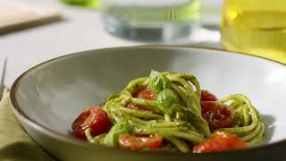 Barilla  How to make Spaghetti with Pesto genovese and roasted tomatoes [upl. by Rhoades]