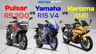 Hero Karizma XMR vs Yamaha R15 V4 vs Bajaj Pulsar RS 200  Best Faired Bike For ₹2 Lakh  MotorBeam [upl. by Sibeal59]