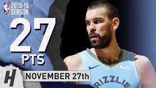 Marc Gasol Full Highlights Grizzlies vs Raptors 20181127  27 Pts 4 Ast 4 Rebounds [upl. by Nicol10]