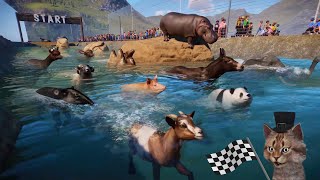 Animals Swimming Race Included Mammoth Elephant Pig Cow Donkey Horse Tapir Camel and Panda [upl. by Epifano161]