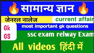 सामान्य ज्ञान  current affairs Hindi  most important gk questions  Gk in Hindi quiz [upl. by Aynatahs]