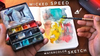 Watercolor Sketch with Lightning Speed  Wet Evening Street Scene [upl. by Eloken]