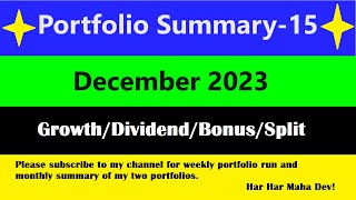 Zerodha Portfolios December 2023 Summary [upl. by Gittle]