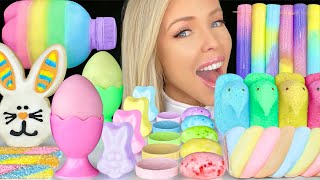 ASMR PASTEL FOOD CHUBBY BOTTLE JELLY BUNNY COOKIE MARSHMALLOW PEEPS EASTER DESSERT MUKBANG 먹방 [upl. by Eissat]