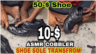 Asmr cobblerA Indian Street Cobbler Good Cobbling Skil Hand made 50 shoe Restoration hand Stiches [upl. by Atinal]