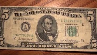 super OLD FIVE DOLLAR BILL just found series 1950 B [upl. by Giuseppe]