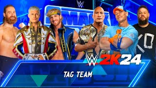 WWE Cody Rhodes Sami Zayn amp Lagon Paul Vs The Rock amp John cena In WWE 2k24 Gameplay [upl. by Cassius314]