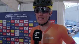 Olav Kooij  Interview at the start  UEC Championships LimbourgFlanders 2024 [upl. by Oralie]