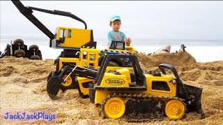 Construction Toys for Kids at the Beach  Big Tonka Truck Collection  JackJackPlays [upl. by Baird835]