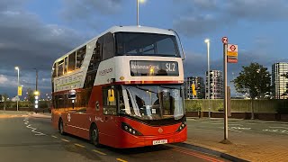 A Short Front View Sunset Journey on London Superloop Route SL2 Barking Town Centre  North Woolwich [upl. by Lunetta]