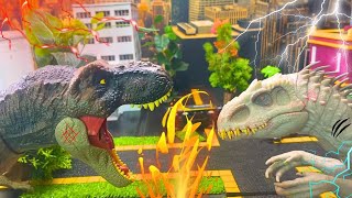 Jurassic World Dinosaurs Rampages the City  TREX vs Indominus Rex Dino tracker  Tahous Movie [upl. by Llerroj]