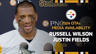 Russell Wilson Justin Fields on Day 1 of OTAs  Pittsburgh Steelers [upl. by Enitsrik]