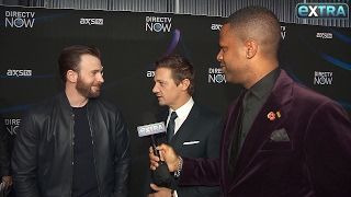 Chris Evans amp Jeremy Renner Talk Taylor Swift and Beyoncés Pregnancy at Super Bowl PreParty [upl. by Nylirad718]