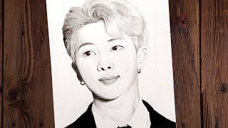 Drawing BTS RM ✨💜 step by step sketch bts shorts [upl. by Nalda]