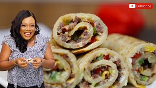 HOW TO MAKE MINCED BEEF PANCAKE ROLL PANCAKE RECIPE PANCAKE ROLL [upl. by Atilrahc]