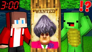 Scary MISS T is WANTED by JJ and Mikey At Night in Minecraft Challenge  Maizen [upl. by Danczyk]