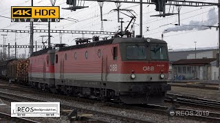 201901 4K SBB amp OBB in Bahnhof Buchs SG  Border station  Grenz Bahnhof  Re 66 vs OBB 1144 4K [upl. by Ytok982]