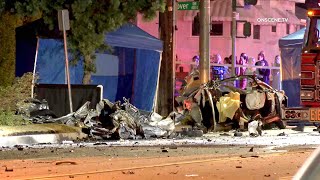 Three Dead Car Demolished In Horrific Crash  Burbank [upl. by Pier]