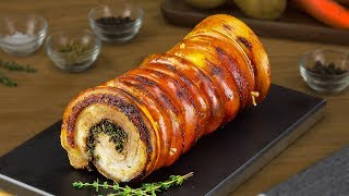 Porchetta Schweinebauch Rollbraten  ein italienisches Rezept für würzigen Braten [upl. by Rammus]