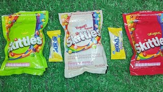 odlly satisfying video unpacking skittles How to unpack green red white Skittles [upl. by Ientruoc]