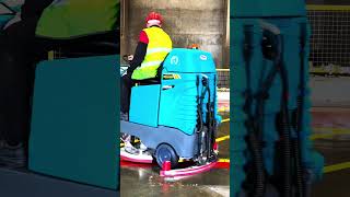 Ride on floor scrubber dryer on hire from PTS CleanCleaning amp drying a floor at an industrial site [upl. by Enerol383]