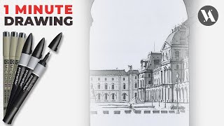 Freehand Architecture Drawing Speedpainting Timelapse Video ★ 4K ★ [upl. by Aromat]