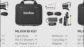 godox ml60 ii bi kit 70w bicolor cob led light with dual f970 battery handle ac power adaptor case [upl. by Clea]