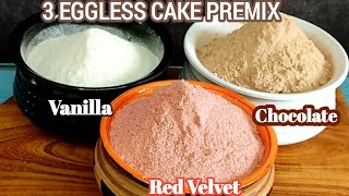 How to make cake premix at home 2021 3 Eggless Cake Premix VanillaChocolateRedVelvet Cake Premix [upl. by Ahsinawt481]