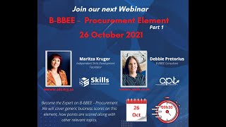 BBBEE Procurement Element Webinar Part 1 Skills Development Specialisation [upl. by Jallier]