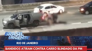 Bandidos atiram contra carro blindado da PM  Brasil Urgente [upl. by Comyns249]