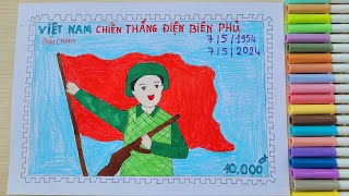 Vẽ Tem Bưu Chính Kỷ Niệm 70 Năm Chiến Thắng Điện Biên PhủTem Bưu Chính Điện Biên Phủ Vân Handmade [upl. by Hobie]