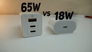 65W GAN CHARGER is it faster than IPHONE 11 PRO standard 18W charger Lets check [upl. by Abeu535]